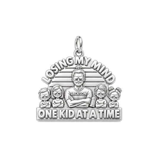 Losing My Mind Charm Bracelet – Personalized Dad Gift – silver plated 2 cm charm, front view