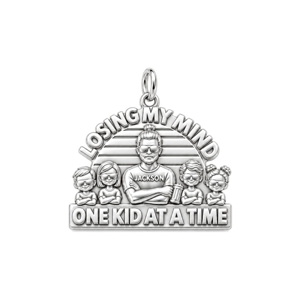 Losing My Mind Charm Bracelet – Personalized Dad Gift – silver plated 3 cm charm, front view