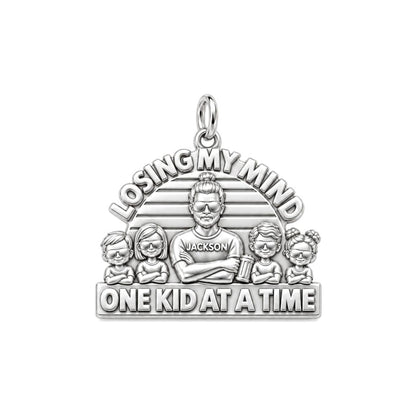 Losing My Mind Charm Bracelet – Personalized Dad Gift – silver plated 3 cm charm, front view