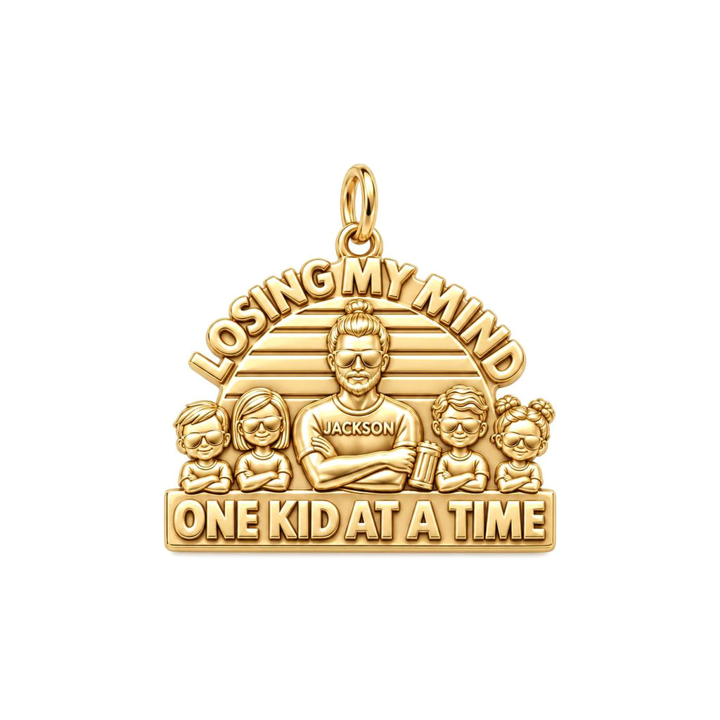 Losing My Mind Charm Bracelet – Personalized Dad Gift – 18K gold plated 3 cm charm, front view