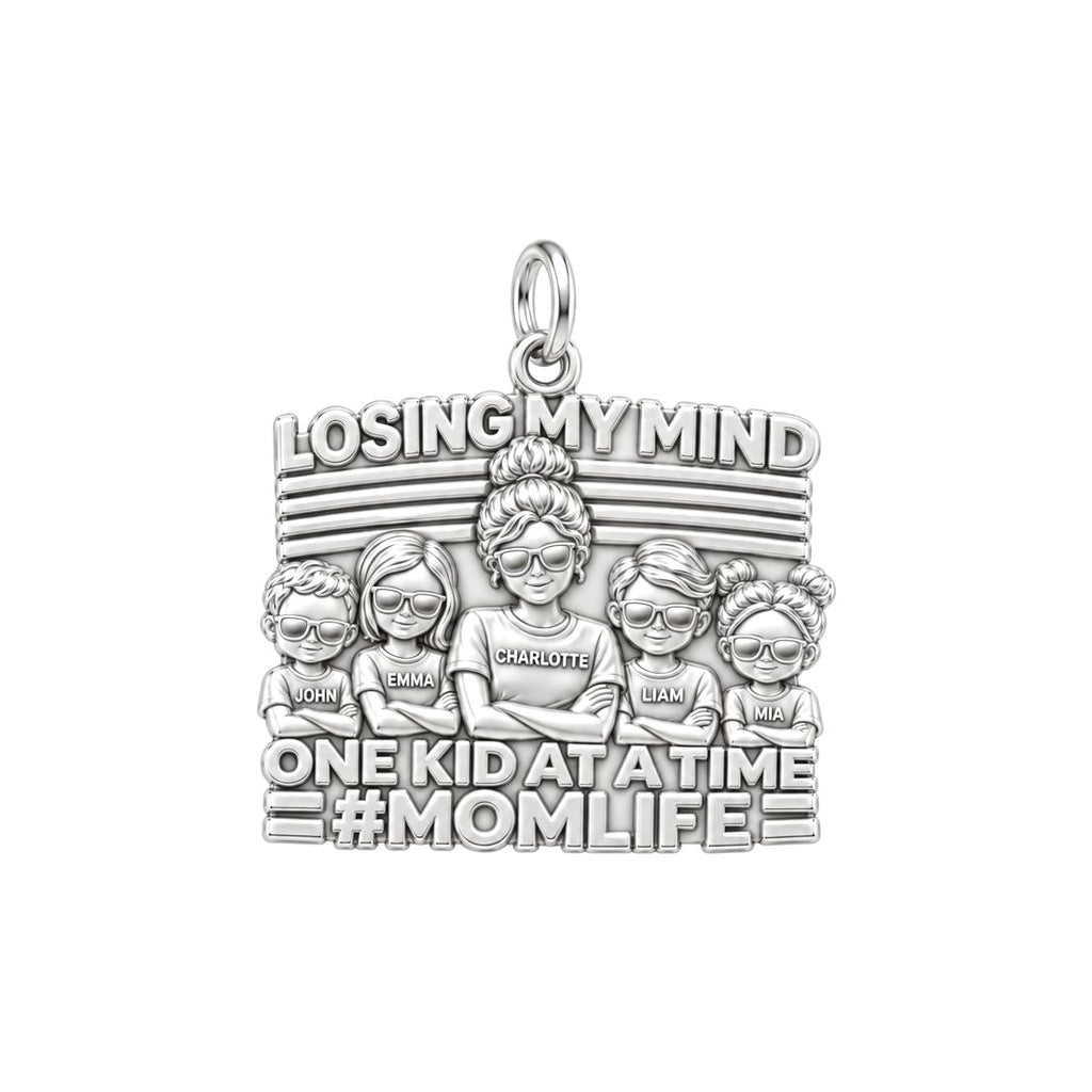 Losing My Mind Charm Bracelet – Personalized Mom Gift – silver plated 3 cm charm, front view