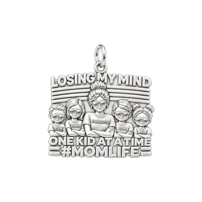 Losing My Mind Charm Bracelet – Personalized Mom Gift – silver plated 3 cm charm, front view