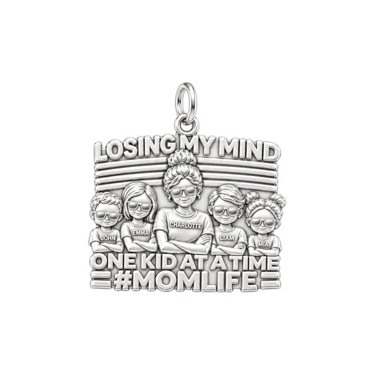 Losing My Mind Charm Bracelet – Personalized Mom Gift – silver plated 3 cm charm, front view