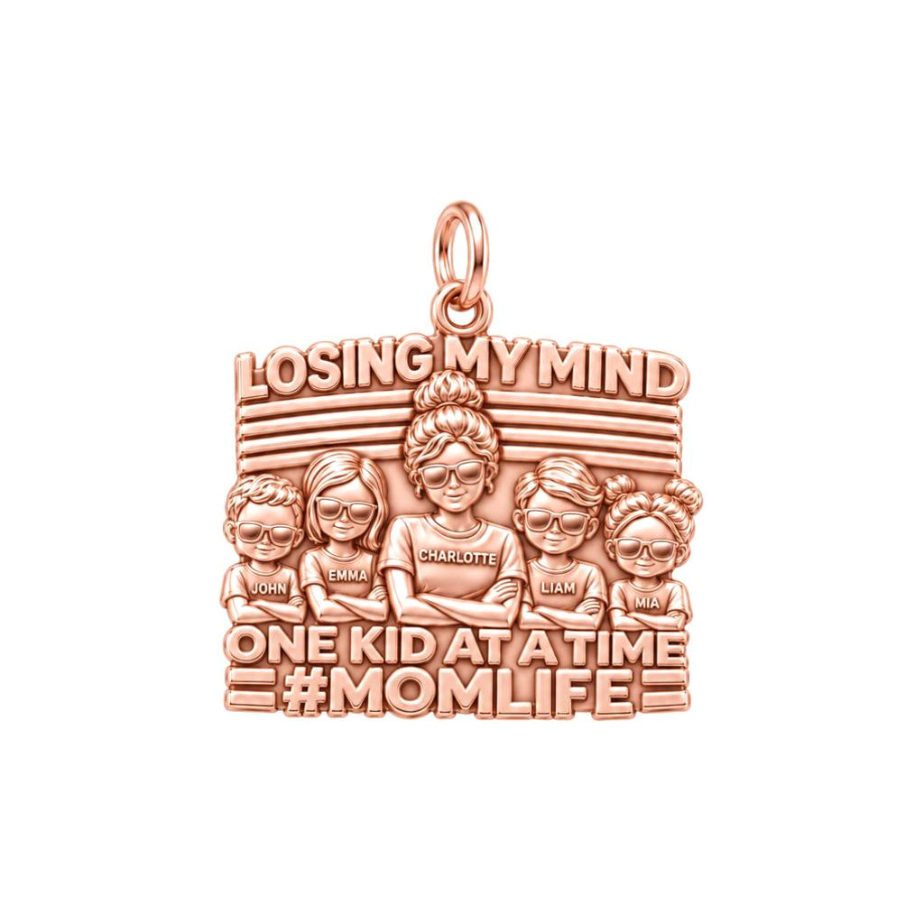Losing My Mind Charm Bracelet – Personalized Mom Gift – rose gold 3 cm charm, front view