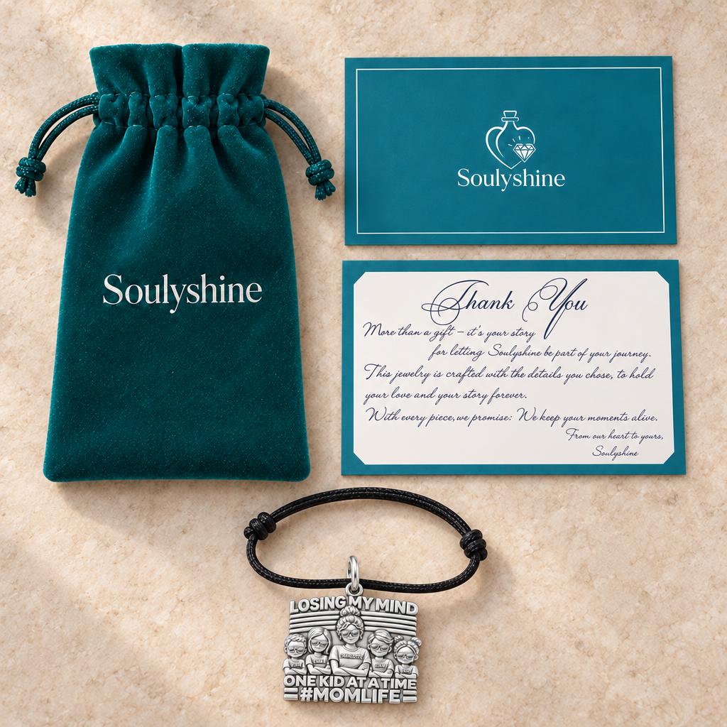 Losing My Mind Charm Bracelet – Personalized Mom Gift – Soulyshine velvet pouch and gift card