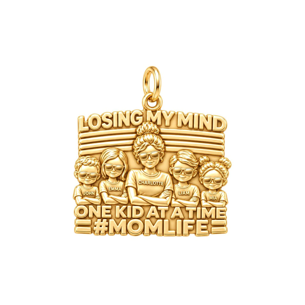 Losing My Mind Charm Bracelet – Personalized Mom Gift – 18K gold plated 3 cm charm, front view