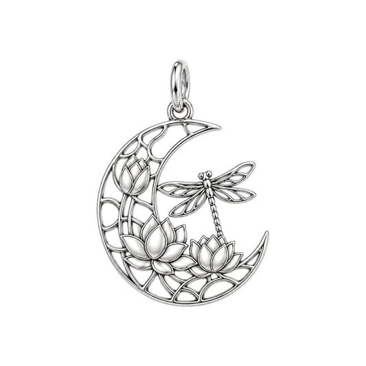 Lotus Moon Dragonfly Charm Bracelet – Personalized Mom Gift – silver charm, front view