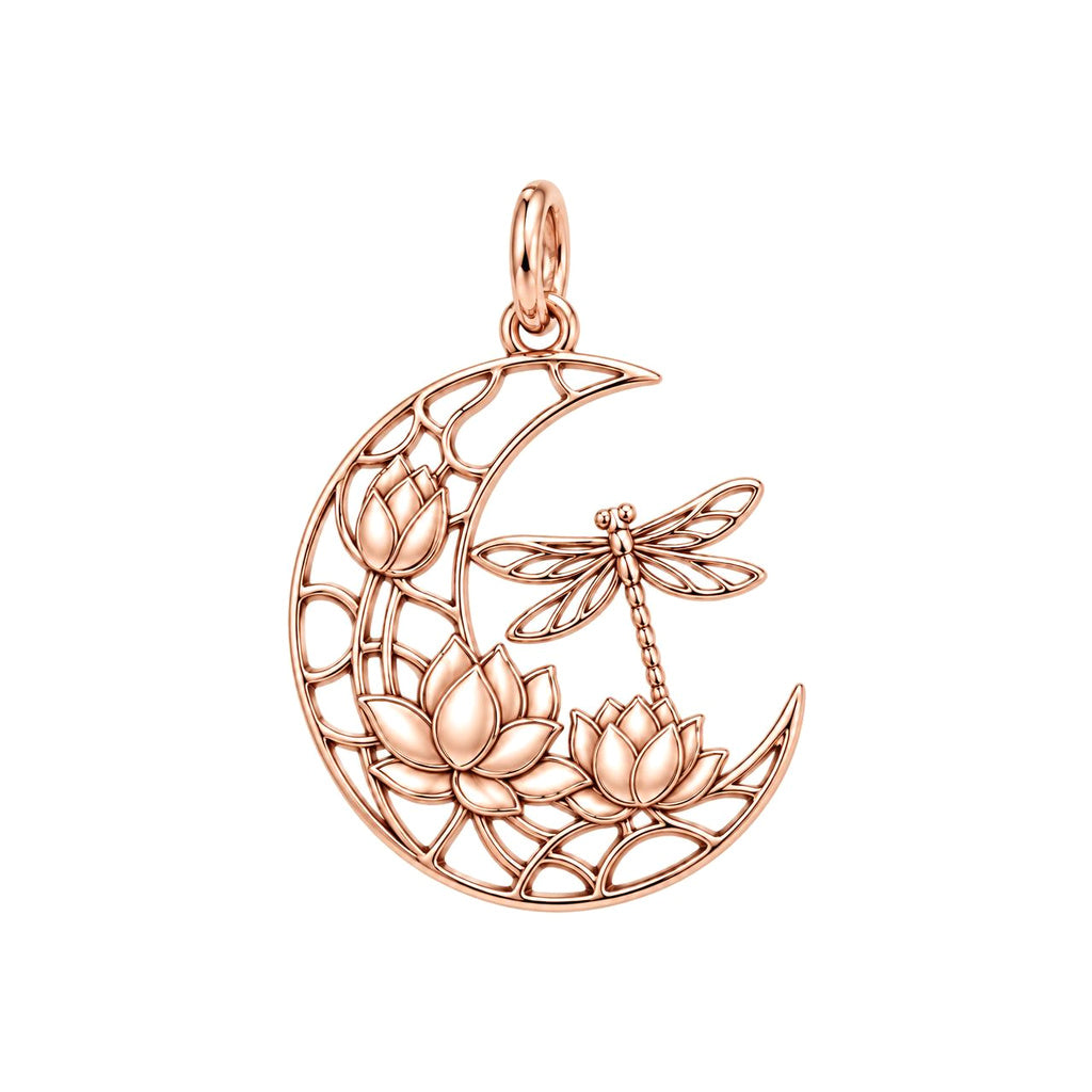 Lotus Moon Dragonfly Charm Bracelet – Personalized Mom Gift – rose gold charm, front view