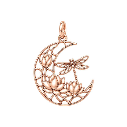 Lotus Moon Dragonfly Charm Bracelet – Personalized Mom Gift – rose gold charm, front view