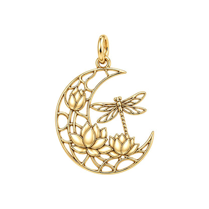 Lotus Moon Dragonfly Charm Bracelet – Personalized Mom Gift – 18K gold charm, front view