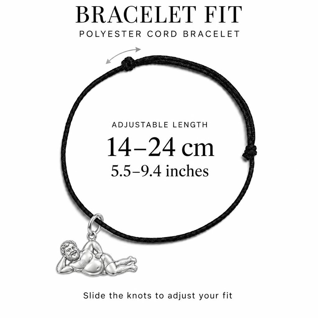 Lounge Life Man Charm Bracelet – Personalized Couple Gift – adjustable black cord bracelet, 14–24 cm