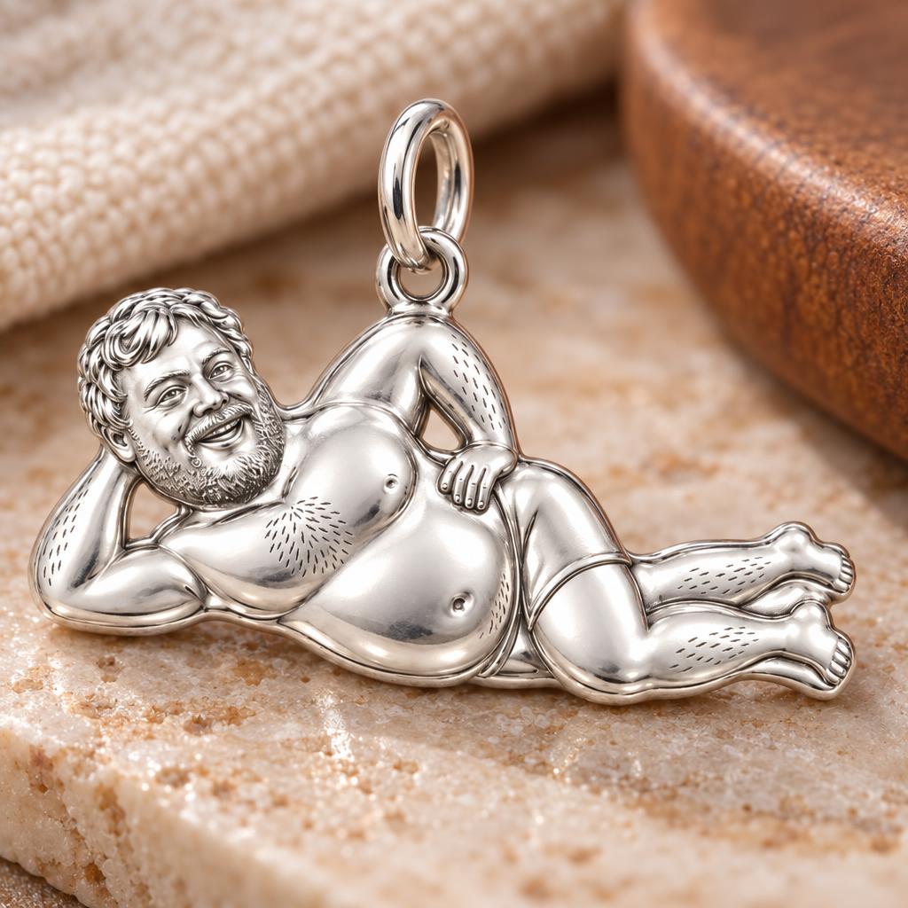 Lounge Life Man Charm Bracelet – Personalized Couple Gift – macro detail of the charm