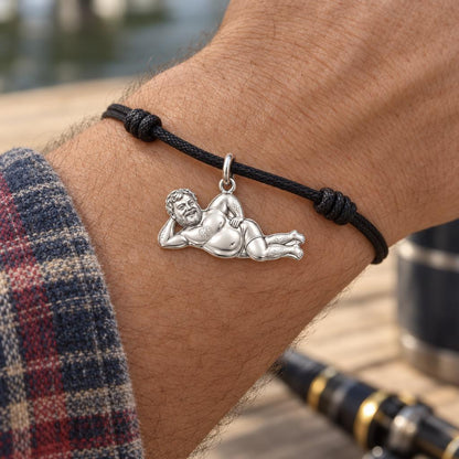 Lounge Life Man Charm Bracelet – Personalized Couple Gift – worn on the wrist on a black cord bracelet