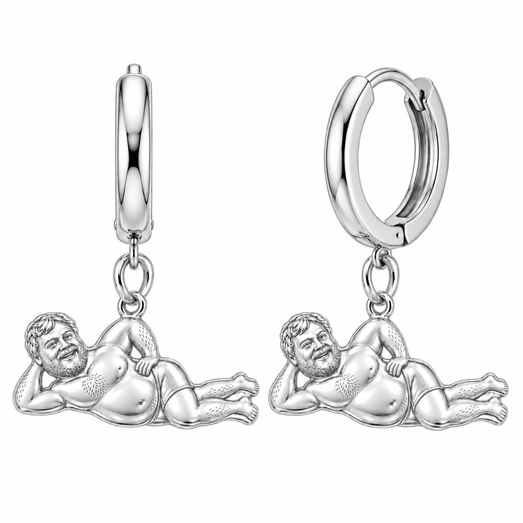 Lounge Life Man Huggie Charm Earrings – silver, front view