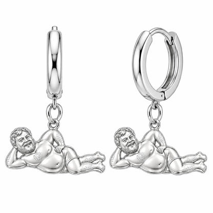 Lounge Life Man Huggie Charm Earrings – silver, front view