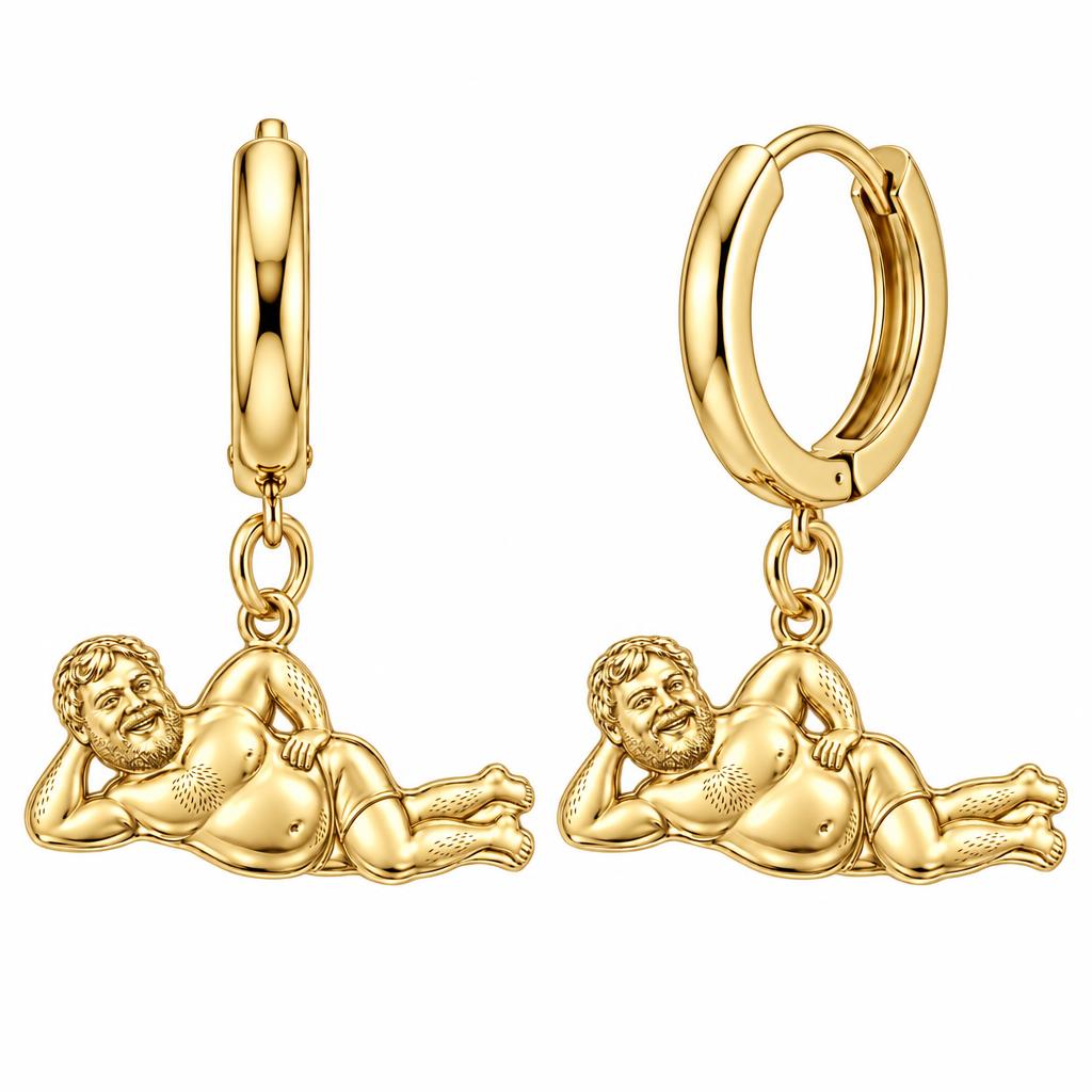 Lounge Life Man Huggie Charm Earrings – 18K gold, front view