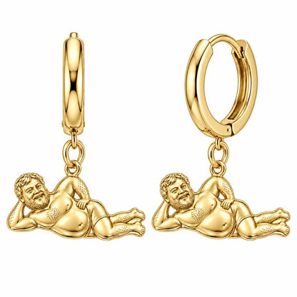 Lounge Life Man Huggie Charm Earrings – 18K gold, front view