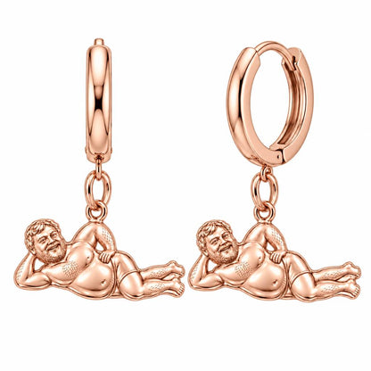 Lounge Life Man Huggie Charm Earrings – rose gold, front view