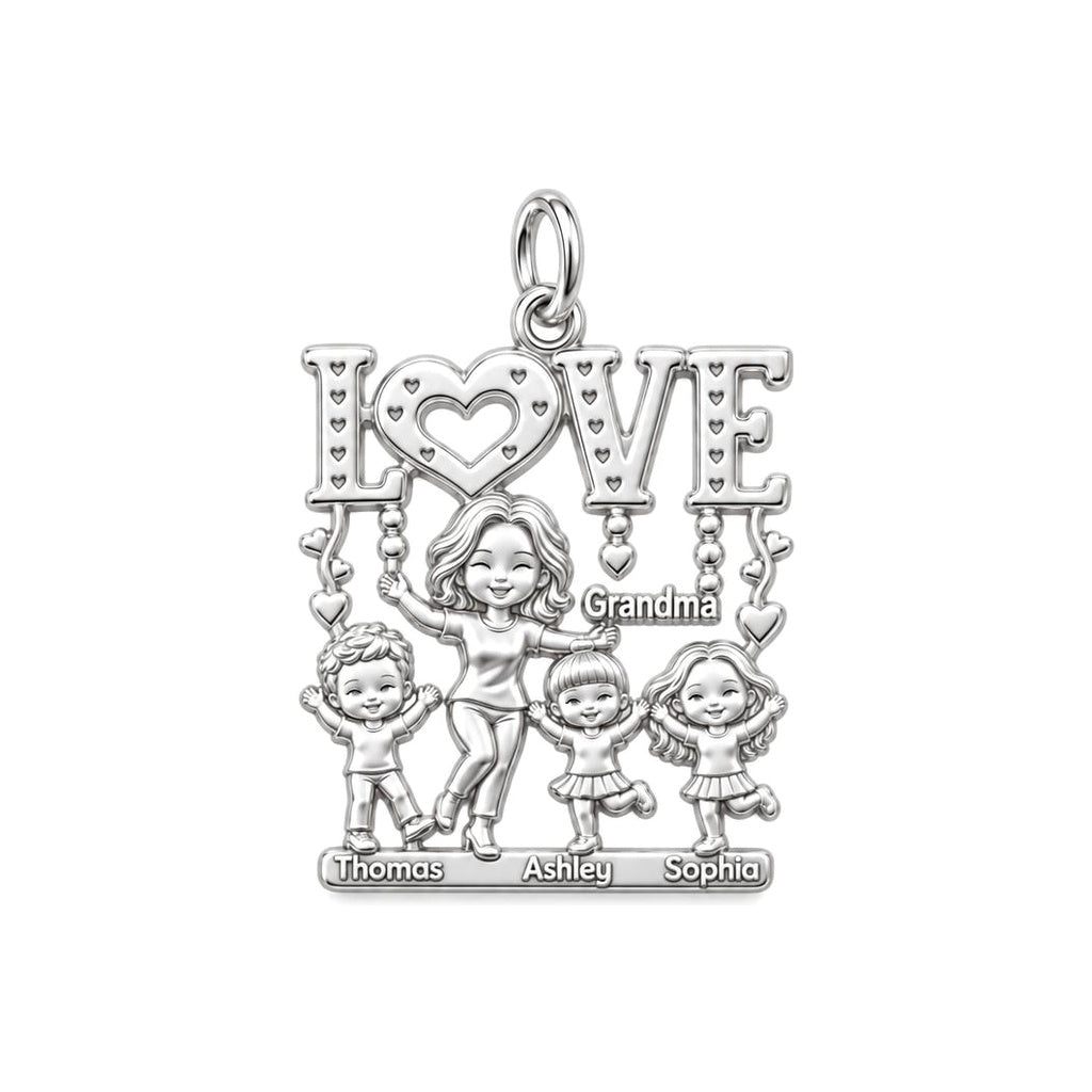 Love Grows Here Charm Bracelet – Personalized Grandma Gift – silver plated 3 cm charm, front view