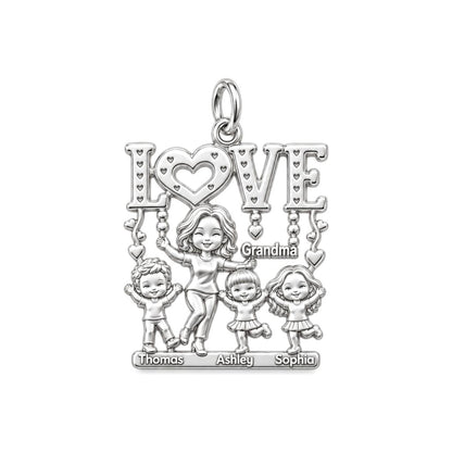 Love Grows Here Charm Bracelet – Personalized Grandma Gift – silver plated 3 cm charm, front view
