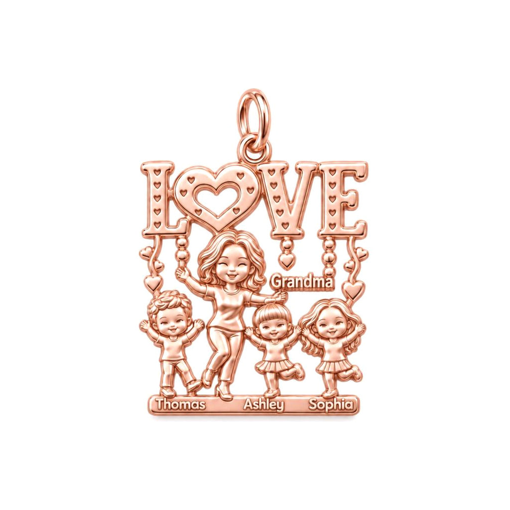 Love Grows Here Charm Bracelet – Personalized Grandma Gift – rose gold 3 cm charm, front view