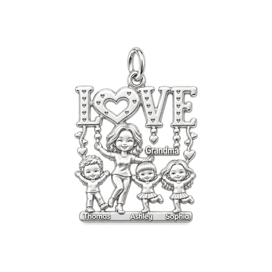 Love Grows Here Charm Bracelet – Personalized Grandma Gift – silver plated 2 cm charm, front view