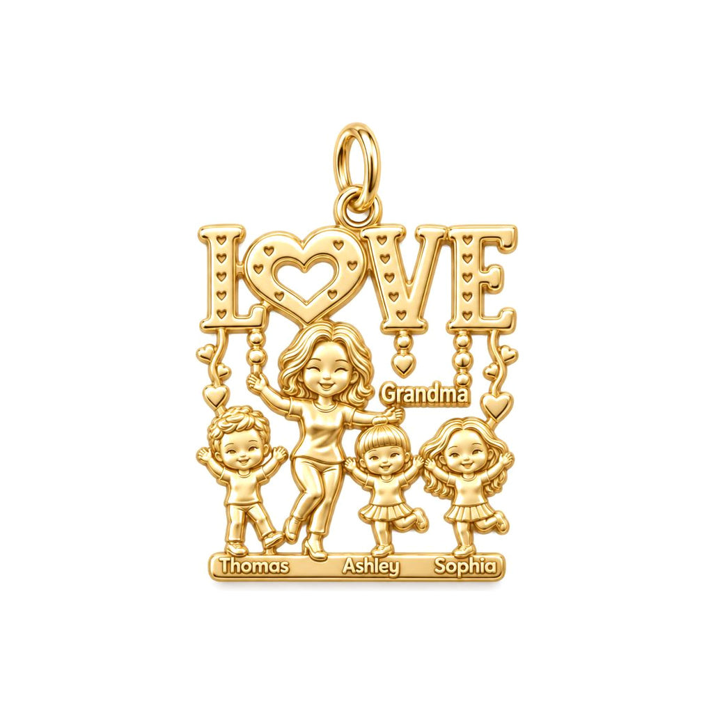 Love Grows Here Charm Bracelet – Personalized Grandma Gift – 18K gold plated 3 cm charm, front view