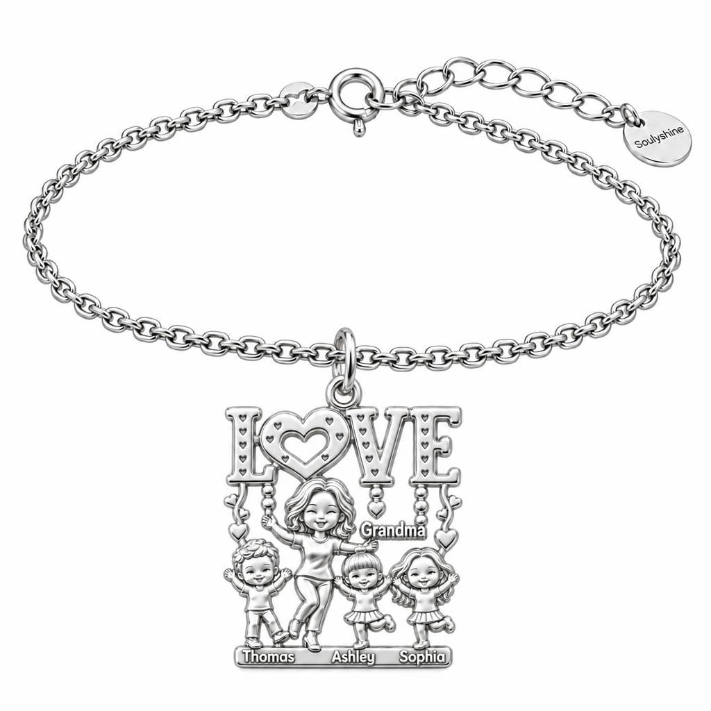 Love Grows Here Grandma Charm Bracelet Set – silver, front view