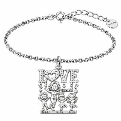 Love Grows Here Grandma Charm Bracelet Set – silver, front view