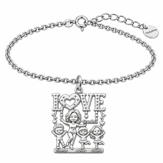 Love Grows Here Grandma Charm Bracelet Set – silver, front view