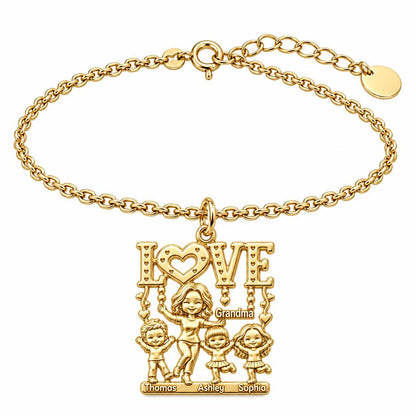 Love Grows Here Grandma Charm Bracelet Set – 18K gold, front view