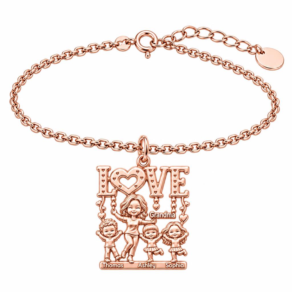 Love Grows Here Grandma Charm Bracelet Set – rose gold, front view