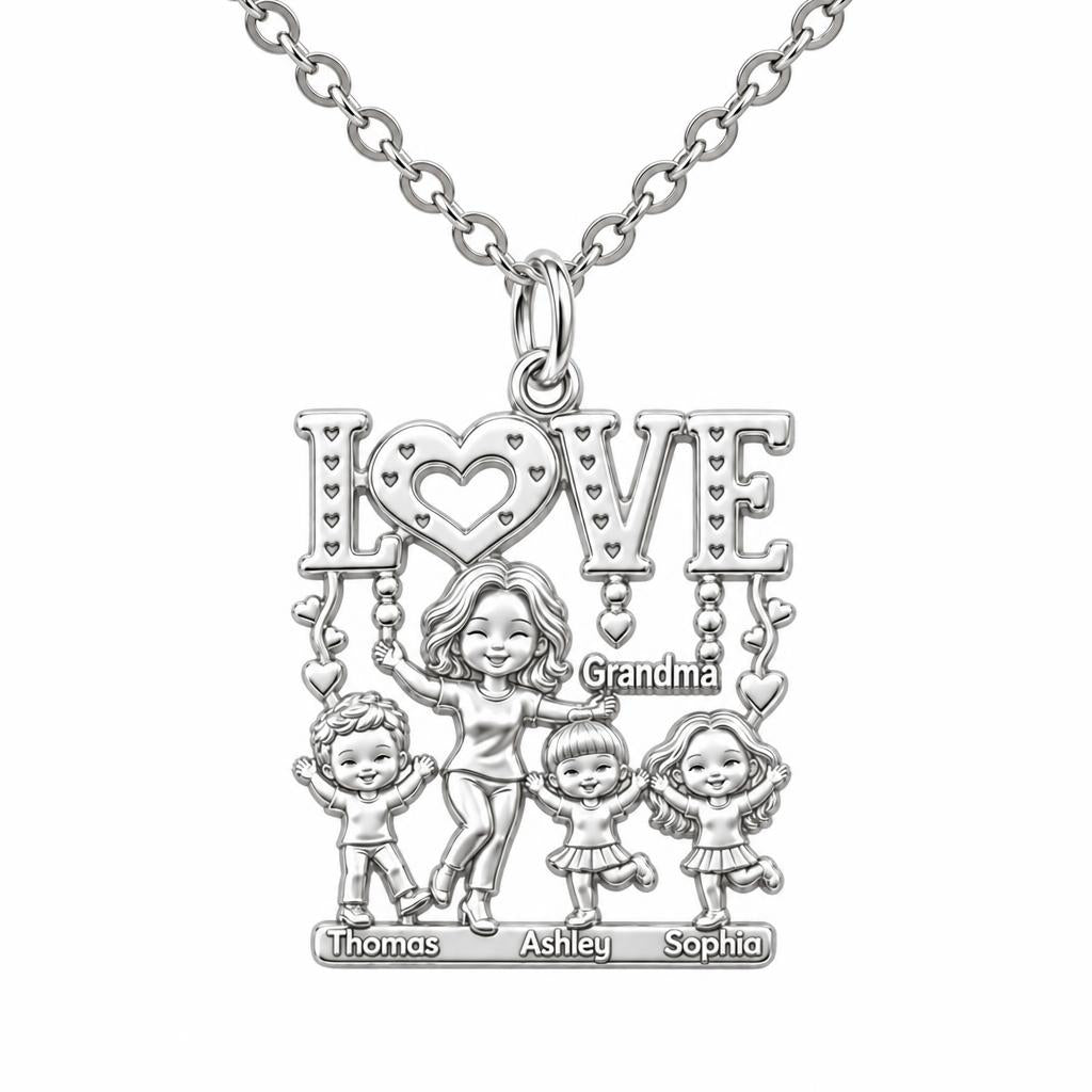 Love Grows Here Grandma Charm Necklace Set – silver, front view