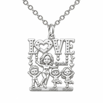 Love Grows Here Grandma Charm Necklace Set – silver, front view