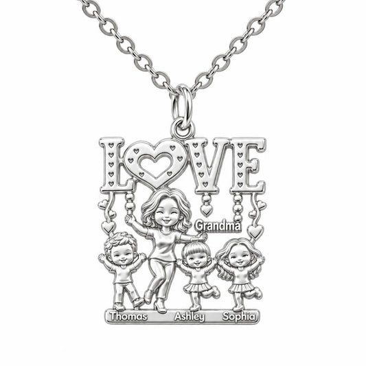 Love Grows Here Grandma Charm Necklace Set – silver, front view