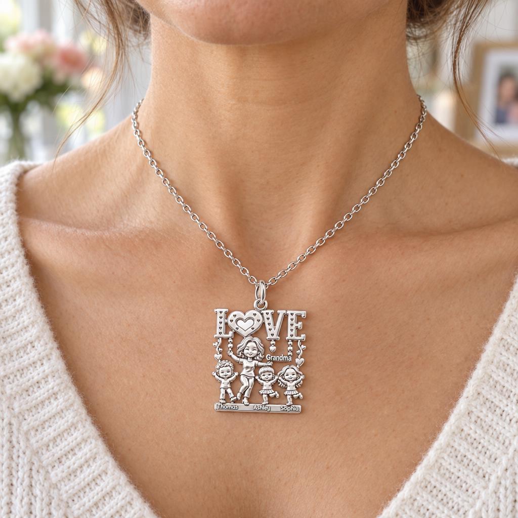 Love Grows Here Grandma Charm Necklace Set – worn / in use