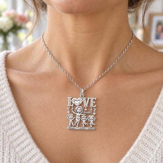 Love Grows Here Grandma Charm Necklace Set – worn / in use