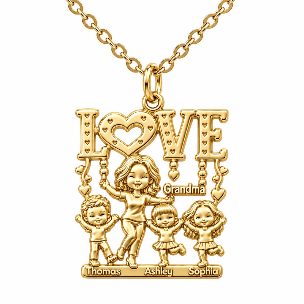 Love Grows Here Grandma Charm Necklace Set – 18K gold, front view