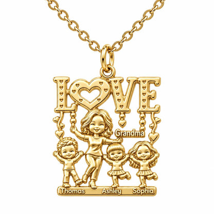 Love Grows Here Grandma Charm Necklace Set – 18K gold, front view
