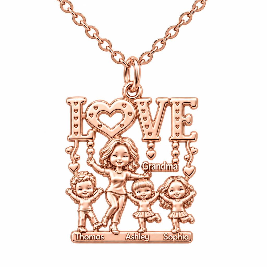 Love Grows Here Grandma Charm Necklace Set – rose gold, front view