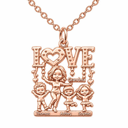 Love Grows Here Grandma Charm Necklace Set – rose gold, front view