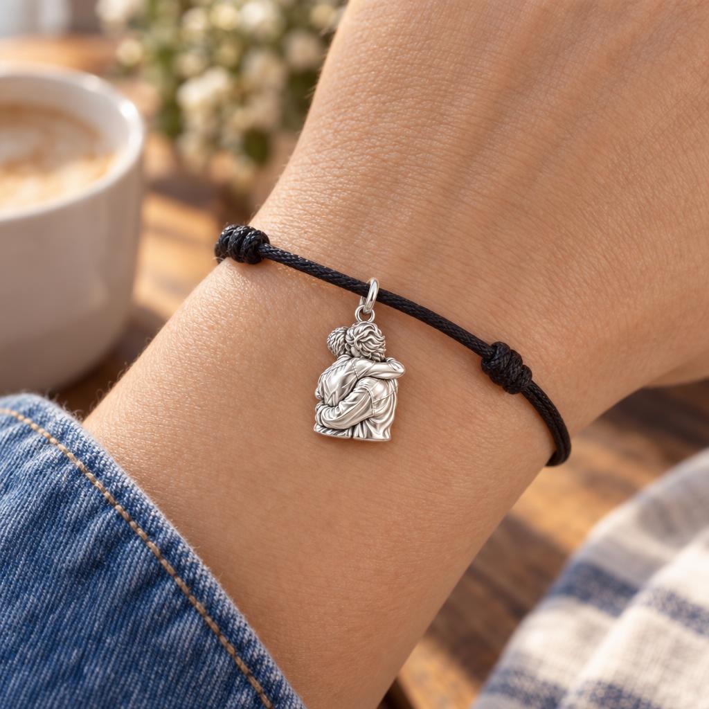 Love Is Love Charm Bracelet – Personalized Couple Gift – worn on the wrist on a black cord bracelet