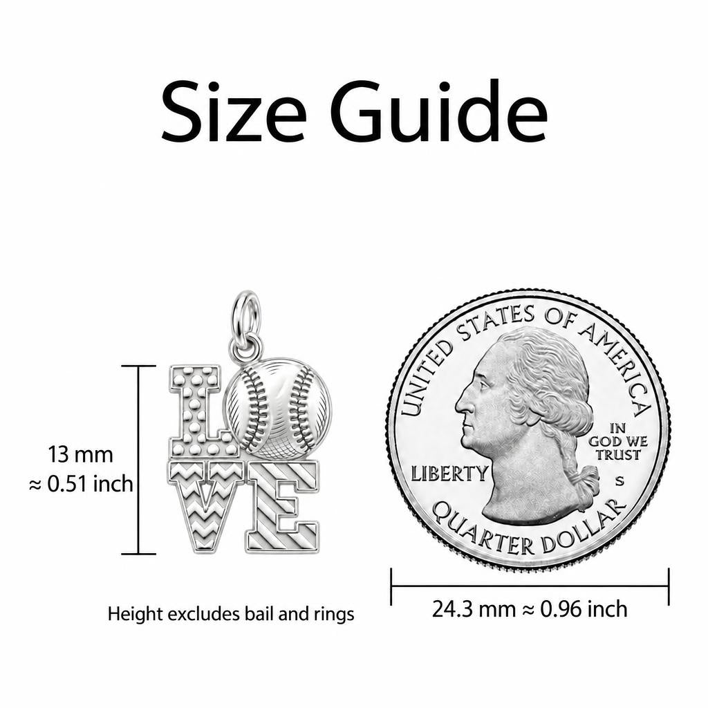 Love of the Game Charm Bracelet – Personalized Sports Mom Gift – size guide, 13 mm charm next to a quarter
