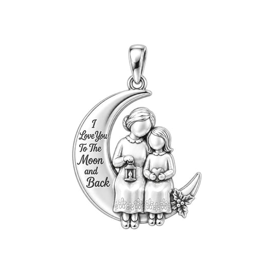 Love You to the Moon Charm and Polyester Cord Bracelet Set – silver plated 3 cm charm, front view