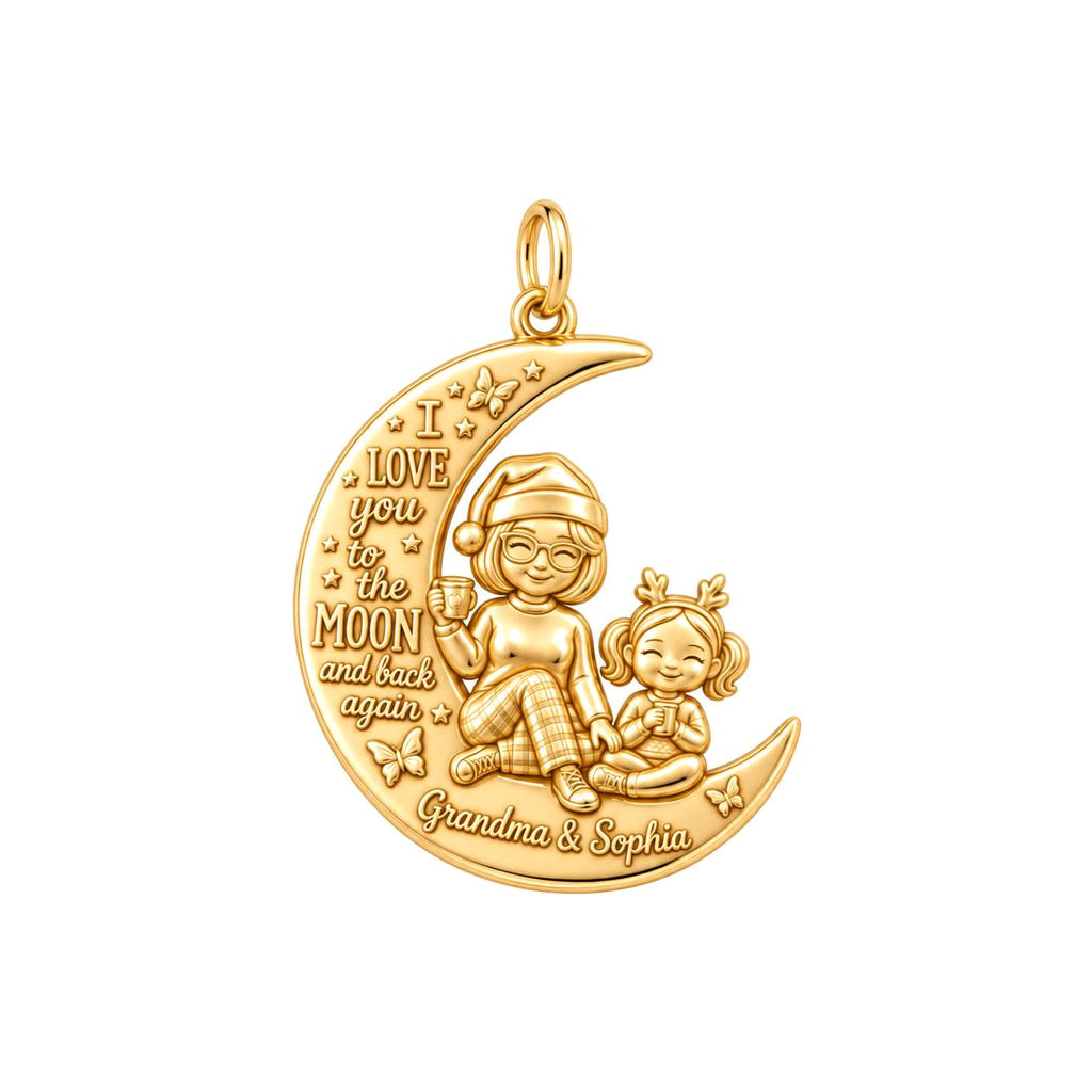 Love You To The Moon Charm Bracelet – Personalized Nana Gift – 18K gold plated 3 cm charm, front view