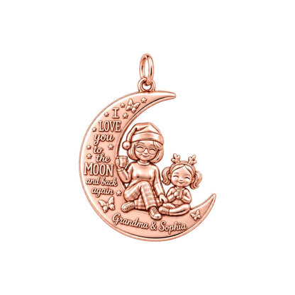 Love You To The Moon Charm Bracelet – Personalized Nana Gift – rose gold 3 cm charm, front view