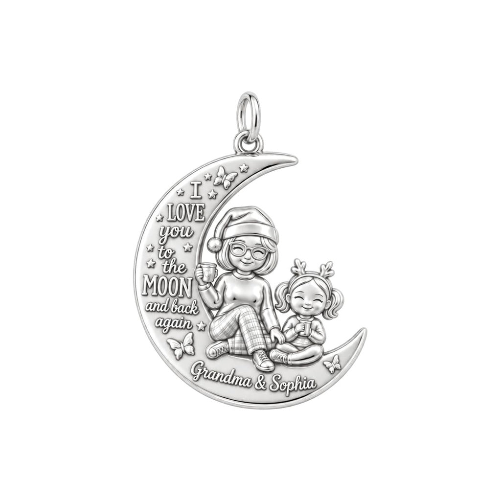 Love You To The Moon Charm Bracelet – Personalized Nana Gift – silver plated 3 cm charm, front view