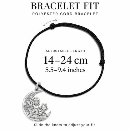 Love You To The Moon Charm Bracelet – Personalized Nana Gift – adjustable black cord bracelet, 14–24 cm