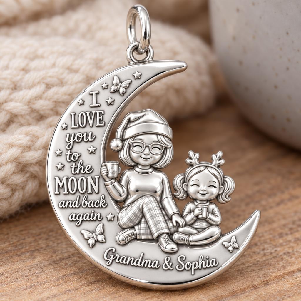 Love You To The Moon Charm Bracelet – Personalized Nana Gift – macro detail of the charm