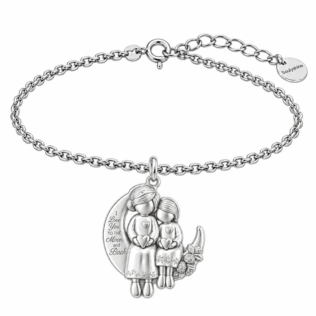 Love You to the Moon Sisters Charm Bracelet Set – silver, front view